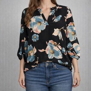 Le Lis Black and Blue Floral Blouse